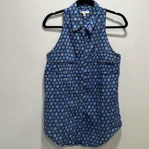 Anthropologie Porridge Blue and Yellow Dots Sleeveless Collared Top